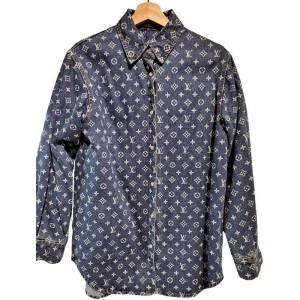二手奢侈品LV路易威登Monogram 提花牛仔襯衫 (9.9新, 肩42胸106長80)-編號S220