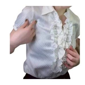 二手奢侈品Chanel香奈兒經典白色荷葉邊短袖襯衫  (9.9新,肩34胸90長62)-編號S229
