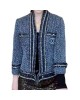 二手奢侈品Chanel香奈兒經典深藍色斜紋軟呢外套 (9.9新,肩36胸84長52)-編號S234