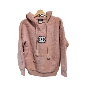 二手奢侈品Chanel香奈兒粉色泰迪絨連帽衫 (9.9新,肩60胸104長68)-編號S252