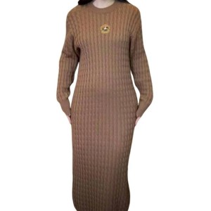 二手奢侈品Burberry博柏利咖啡色麻花編織連身長裙(9.9新,肩52胸92長117)-編號S253