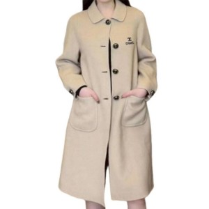 二手奢侈品Chanel 香奈兒淺米色羊毛長版大衣 (9.9新,肩34胸96長102)-編號S255