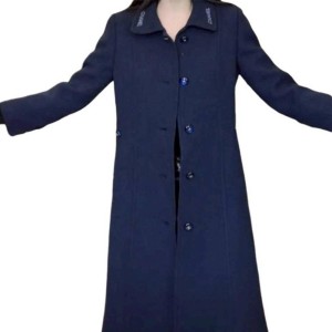 二手奢侈品Chanel 香奈兒經典深藍色羊毛長大衣 (9.9新,肩38胸92長106)-編號S256