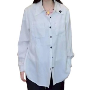二手奢侈品Chanel香奈兒白色長袖襯衫 (9.9新,肩45胸104長78)-編號S264