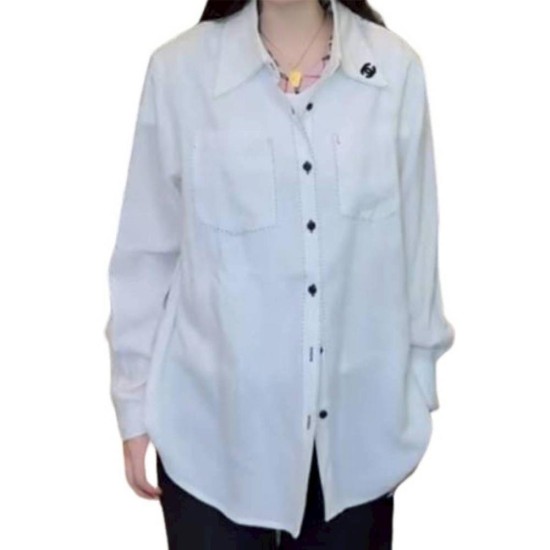 二手奢侈品Chanel香奈兒白色長袖襯衫 (9.9新,肩45胸104長78)-編號S264