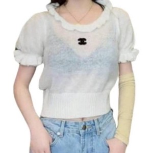 二手奢侈品Chanel香奈兒 的美學風格白色針織上衣 (9.9新,肩36胸90長48)-編號S288