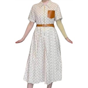 二手奢侈品Louis Vuitton 淡雅粉色經典 Monogram 圖案柔和的美感洋裝 (9.9新,肩39胸94長117)-編號S300