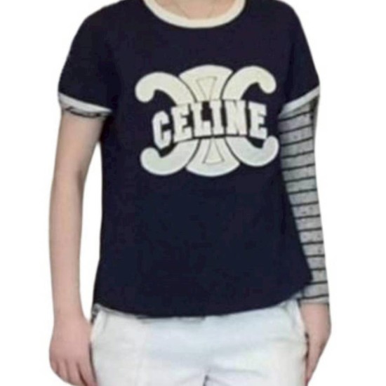 二手奢侈品Celine Paris Triomphe 系列的棉質平織布 T 恤 (9.9新,肩38胸100長57)-編號S303