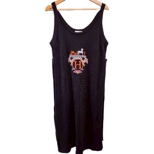 二手奢侈品Hermès愛馬仕 刺繡 Logo黑色細肩帶連身長裙 (9.9新,胸98長120)-編號S324