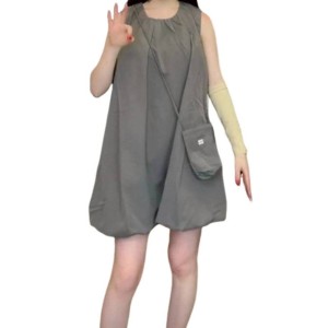 二手奢侈品Miu Miu 風格的灰色無袖洋裝 (9.9新,肩38胸108長83 輕尼龍或回收聚酯纖維布料)-編號S327