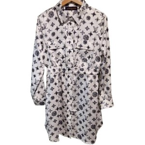 二手奢侈品路易威登Louis Vuitton 女款Monogram 印花襯衫裙 (9.9新,肩43胸90長94 棉質平紋布)-編號S329