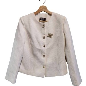二手奢侈品Chanel香奈兒 米白色斜紋軟呢無領外套 (9.9新,肩38胸92長59)-編號S339