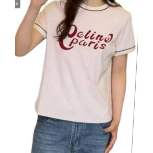 二手奢侈品賽琳CELINE French Tee 系列粉色經典短袖 (9.9新,肩40胸100長60)-編號S345