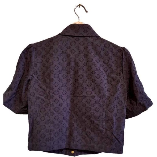 二手奢侈品 路易威登Louis Vuitton Monogram 緹花短袖襯衫 (9.9新,肩36胸86長53)-編號S372