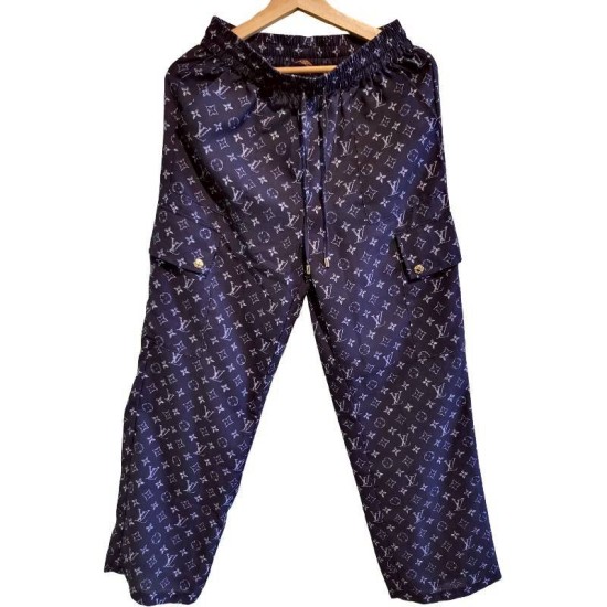 二手奢侈品路易威登Louis Vuitton Monogram深色工裝休閒褲 (9.9新,腰70臀100長103（腰有彈性）)-編號S376