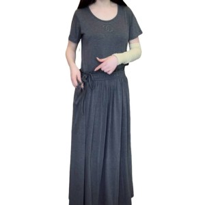 二手奢侈品香奈兒 CHANEL 短袖棉質連身洋裝 (9.9新,肩38胸90長121)-編號S381