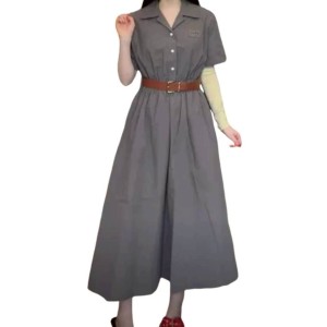 二手奢侈品Miu Miu 襯衫式連身裙 (9.9新,肩42胸96長125（含腰帶))-編號S383