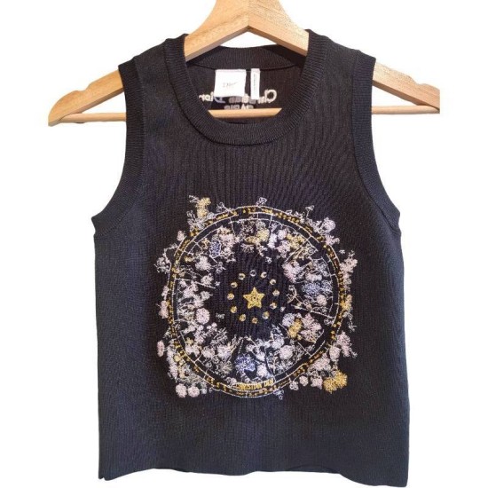 二手奢侈品迪奧 Christian Dior 黑底星座刺繡針織背心 (9.9新,肩36胸72長40（有彈性）)-編號S399
