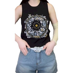 二手奢侈品迪奧 Christian Dior 黑底星座刺繡針織背心 (9.9新,肩36胸72長40（有彈性）)-編號S399
