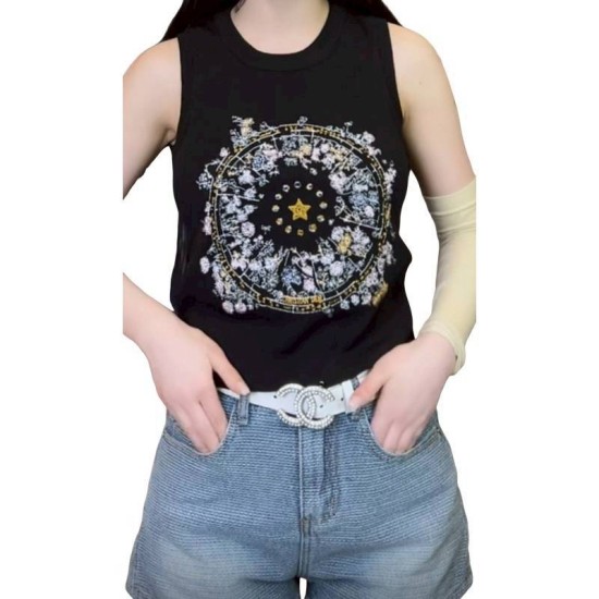 二手奢侈品迪奧 Christian Dior 黑底星座刺繡針織背心 (9.9新,肩36胸72長40（有彈性）)-編號S399