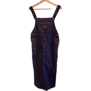 二手奢侈品香奈兒CHANEL 深藍色牛仔吊帶長裙 (9.9新,肩38胸80×88長122（可調節）)-編號S405