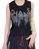 二手奢侈品香奈兒CHANEL 水晶流蘇設計CHANEL字樣黑色上衣 (9.9新,肩38胸90長47)-編號S408