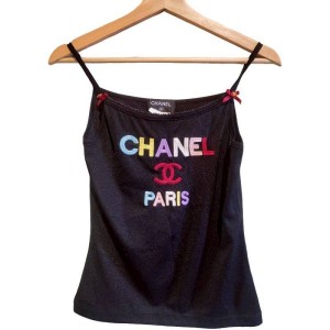 二手奢侈品香奈兒CHANEL 經典復古款彩色字母刺繡雙 C Logo 細肩帶吊帶背心 (9.9新,肩38胸86長52)-編號S409