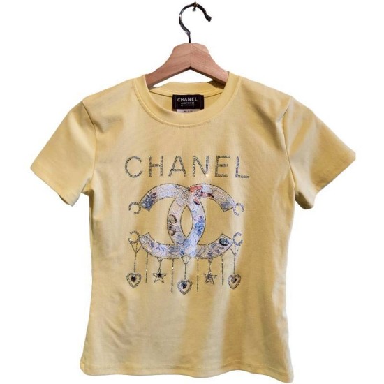二手奢侈品香奈兒Chanel 黃色T杉 (9.9新,肩36胸84長50（有彈性）)-編號S417