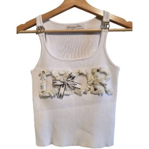 二手奢侈品迪奧 Christian Dior 珍珠裝飾字母刺繡背心 (9.9新, 肩36胸70長45(有彈性))-編號S418