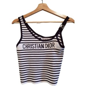 二手奢侈品迪奧Christian Dior 標誌條紋針織背心 (9.9新,肩38胸76長46(有彈性))-編號S420