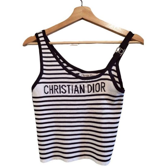 二手奢侈品迪奧Christian Dior 標誌條紋針織背心 (9.9新,肩38胸76長46(有彈性))-編號S420