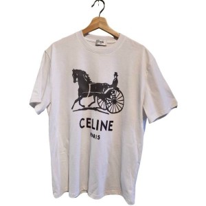 二手奢侈品賽琳CELINE 復古馬車印花白色短袖 T 恤 (9.9新,肩50胸120長76)-編號S421