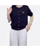 二手奢侈品Hermès愛馬仕 深藍短袖針織刺繡開襟衫(9.9新  肩40胸50長55) -編號S430