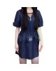 二手奢侈品miumiu 海軍藍科技絲綢連帽工裝短袖連身裙(9.9新 肩40胸52長82) -編號S432