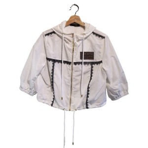  【二手精品9.9新】路易威登 (Louis Vuitton)白色蕾絲飾邊連帽外套 (肩40胸50長54袖長40)編號S538