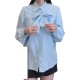 【二手精品9.9新】 CHANEL（香奈兒）荷葉邊大領片與同材質領帶設計的藍白細條紋長袖襯衫(肩40胸52長68袖長63)編號S541