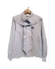 【二手精品9.9新】 CHANEL（香奈兒）荷葉邊大領片與同材質領帶設計的藍白細條紋長袖襯衫(肩40胸52長68袖長63)編號S541