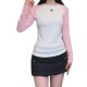 【二手精品9.9新】 CHANEL（香奈兒）粉白雙色拼接螺紋長袖 T 恤(肩38胸42長57袖長59(彈性))編號S542