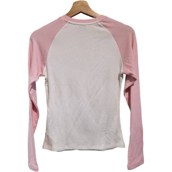【二手精品9.9新】 CHANEL（香奈兒）粉白雙色拼接螺紋長袖 T 恤(肩38胸42長57袖長59(彈性))編號S542