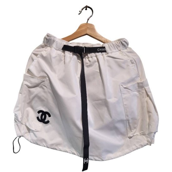 【二手精品9.9新】 香奈兒（Chanel）白色尼龍抽繩工裝短裙(腰34(可鬆緊)臀52長40)編號S548
