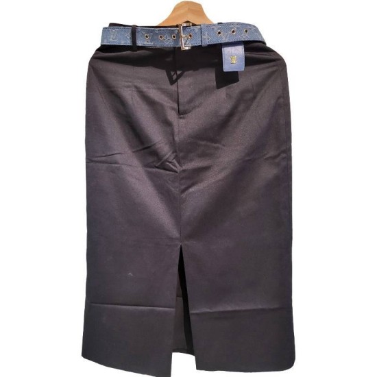 【二手精品9.9新】 Louis Vuitton (路易威登) 黑色中長款西裝開衩半身裙(腰35臀48長78(含腰帶))編號S551