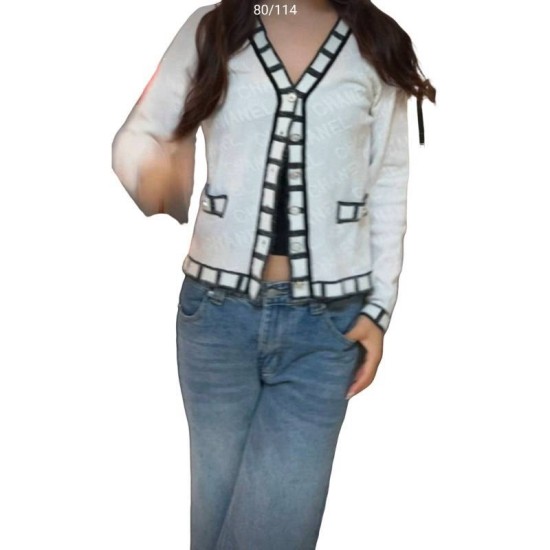 【二手精品9.9新】 Chanel（香奈兒）Uniform雙色針織開襟衫（Cardigan）(肩49胸46長58袖長60)編號S563