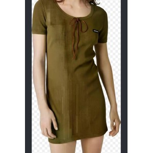 【二手精品9.9新】Miu Miu 華夫格純棉綁帶連衣裙（Cotton Waffle Dress）(肩45胸48長78)編號S566