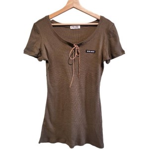 【二手精品9.9新】Miu Miu 華夫格純棉綁帶連衣裙（Cotton Waffle Dress）(肩45胸48長78)編號S566