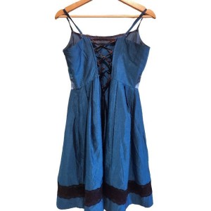【二手精品9.9新】香奈兒（CHANEL）藍色細肩帶蕾絲洋裝(肩38胸45長93)編號S567