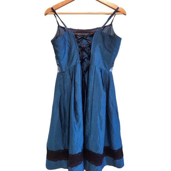 【二手精品9.9新】香奈兒（CHANEL）藍色細肩帶蕾絲洋裝(肩38胸45長93)編號S567
