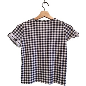 【二手精品9.9新】香奈兒 (Chanel) 精品系列（CHANEL Boutique）古著（Vintage）黑白細小方格（Gingham）短袖上衣（肩36胸40(彈性)長49）編號S573