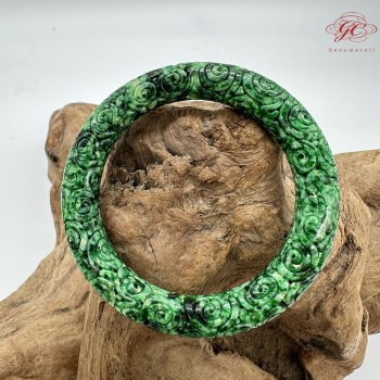 【肌容雪】天然緬甸A貨麻花翡翠刻花圓條手鐲 編號28(鐲圍57.5mm#18號)