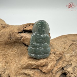 【肌容雪】天然緬甸A貨冰湖水綠翡翠佛像吊墜 編號361