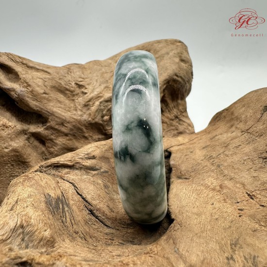 【肌容雪】天然緬甸A貨翡翠白底飄花平安鐲 編號363(鐲圍57.3mm#18號)